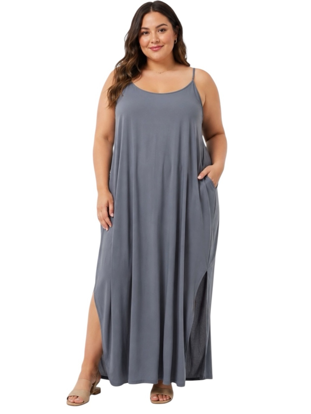 Athleta Hayes Pleated Maxi Dress Blue Star 2X Featherweight Stretch Pockets